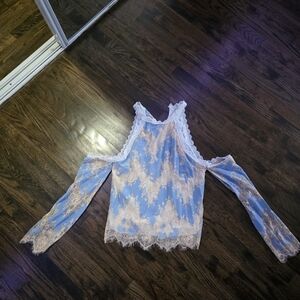 Elegant Blue Lace Cold Shoulder Top
